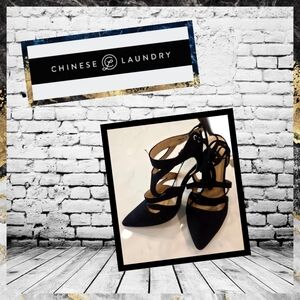 Chinese Laundry Black Strappy Lace up stiletto Heels.